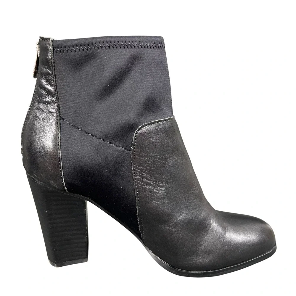 Adrienne Vittadini Ratti Black Leather Scuba‎ Block Heel Ankle Boots Womens 9M